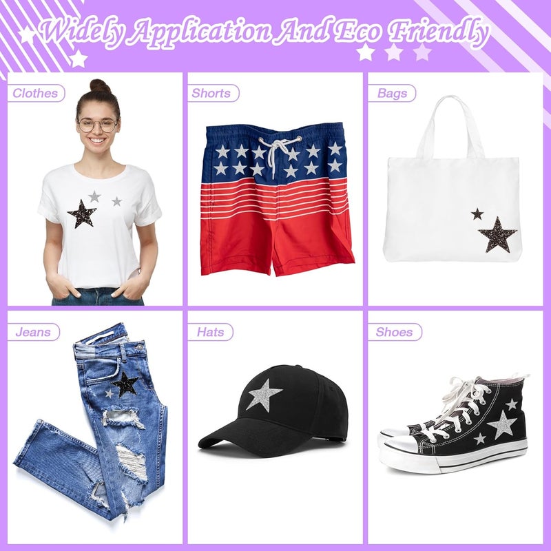 Torc 32Pcs Iron On Glitter Star Patches - Silver Rhinestone No Sew Appliques for Hats, Clothing, DIY Crafts, Girly Fashion Accessories for Jeans, Shirts, Jackets, Bulk Iron On Patches (Mixed Sizes) - Image 5